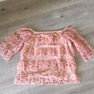 Express off the shoulder pink roses blouse